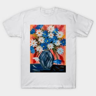 A beautiful bouquet of mixed flowers in a turquoise and blue and gold . T-Shirt